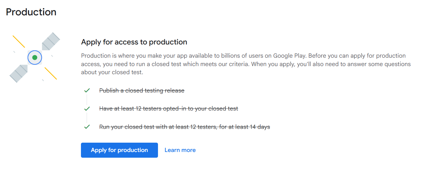Google Play production access testing
